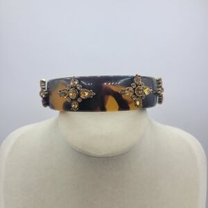 Brown Tortoise Shell Style Bangle Bracelet • Lucite/Rhinestone • Banana Republic